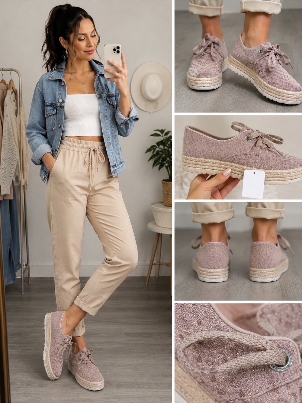 Women’s Rose Gold Platform Espadrille Sneakers Size 7.5
